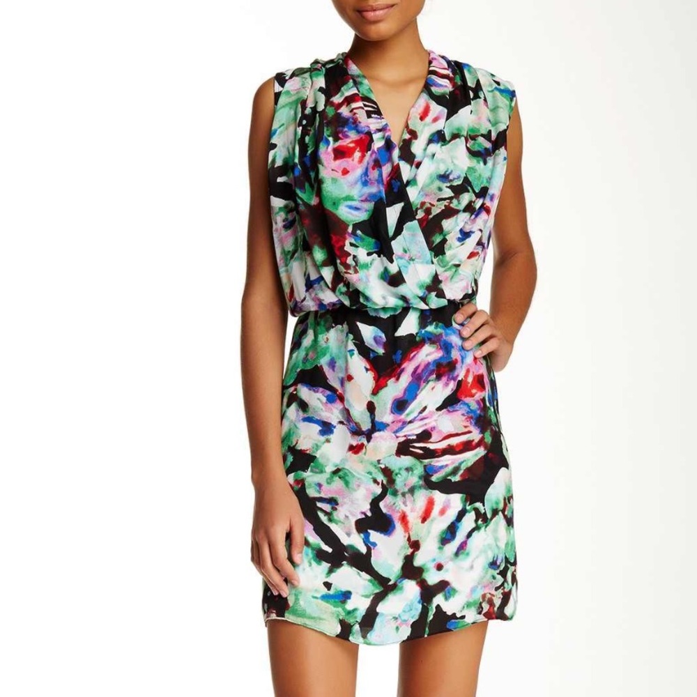 Parker Draped Neck Surplus Mini Dress L NWT